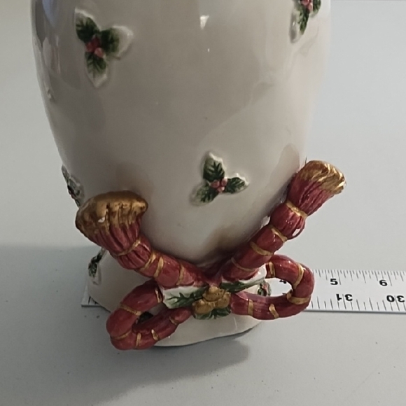 Vintage Fitz & Floyd Bow & Holly Holiday Ceramic Vase with Red and Gold Accents - Picture 6 of 8